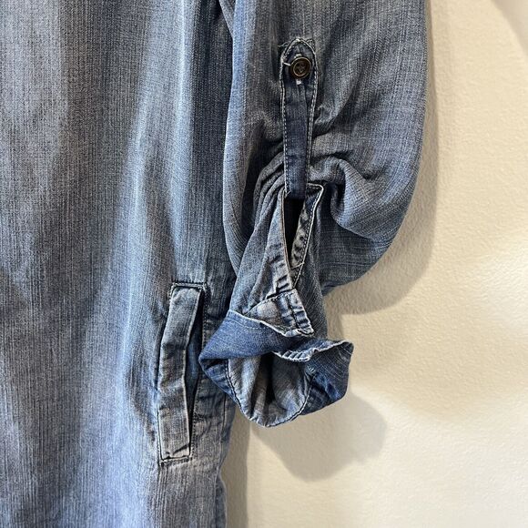 Velvet Heart Shirt Dress Women’s M Blue Chambray Tencel Roll Tab Sleeve Pockets - Picture 4 of 11